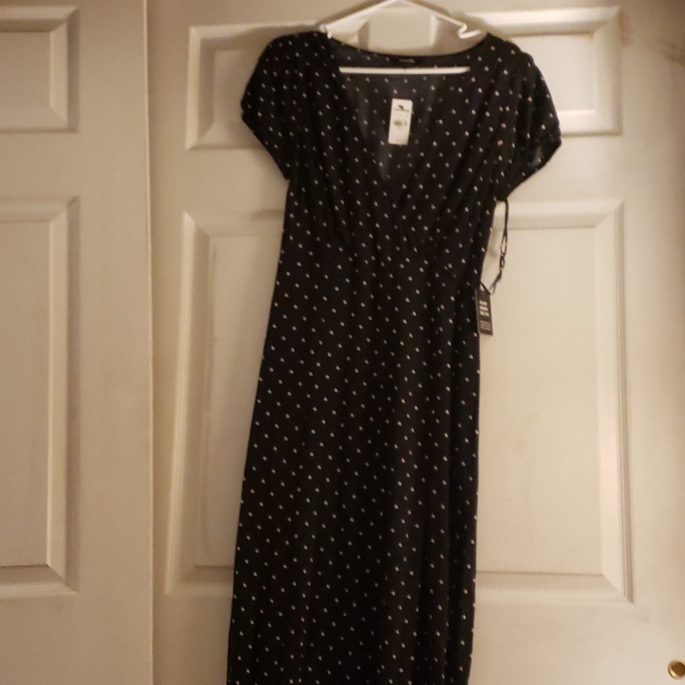 Midi navy and pink polka dotted dress